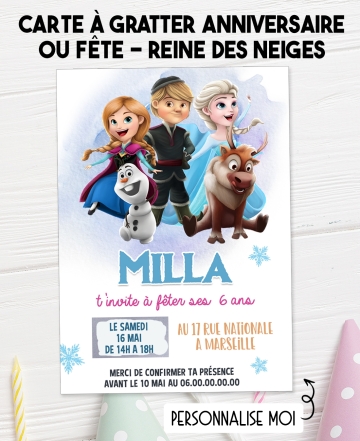 carte invitation. carte anniversaire fille. carte reine neiges. anniversaire reine des neiges, carte invitation gratter.