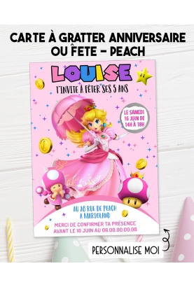 carte invitation fille. carte anniversaire enfant. carte Peach mario. anniversaire Peach, carte invitation gratter.