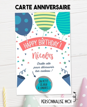 Carte à gratter "Joyeux anniversaire" pour annonce ou demande originale. carte anniversaire