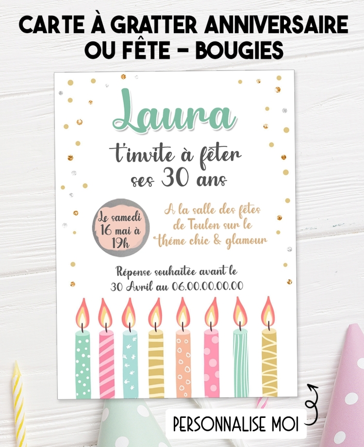 invitation anniversaire adulte. carte invitation adulte. carte adulte. invitation original. invitation fête 30 ans. carte bougie