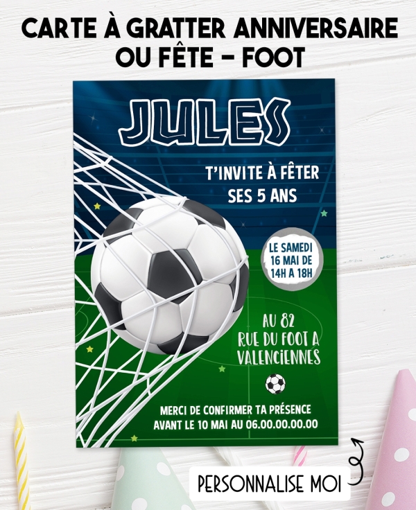 carte invitation. carte anniversaire enfant. carte football. anniversaire football, carte invitation gratter.