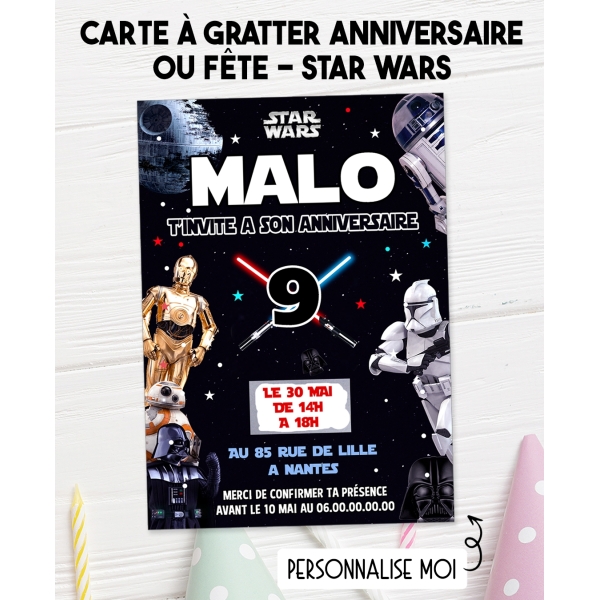 Cartes Personnalisables Star Wars RXLITE Kit 10 Cartes Invitation Anniversaire à Gratter Thème Star Wars - En Français, Tout Inclus