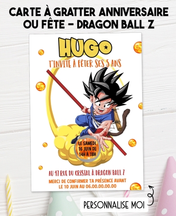 carte invitation garçon. carte anniversaire enfant. carte dragon ball z. anniversaire dragon ball z, carte invitation gratter.