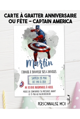 carte invitation. carte anniversaire enfant. carte Captain America. anniversaire Captain America, carte invitation gratter.
