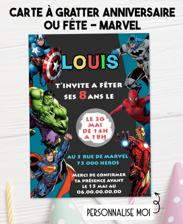 invitation Marvel. anniversaire carte. invitation anniversaire enfant. carte invitation enfant. carte enfant Marvel.