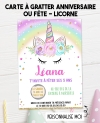 carte invitation. carte baptême. carte anniversaire enfant. carte arc en ciel. anniversaire licorne, carte invitation gratter.