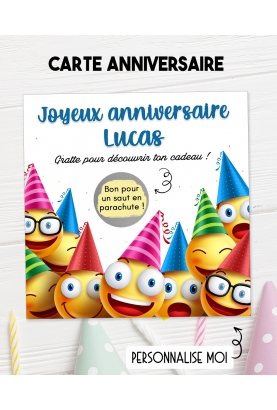 Carte à gratter "Joyeux anniversaire" - smiley - personnalisable. carte gratter anniversaire. carte anniversaire