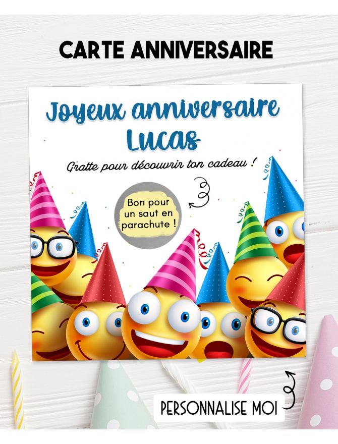 Carte à gratter "Joyeux anniversaire" - smiley - personnalisable. carte gratter anniversaire. carte anniversaire