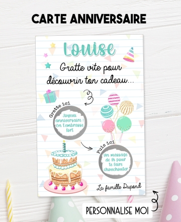 carte anniversaire. carte surprise anniversaire. carte gratter anniversaire