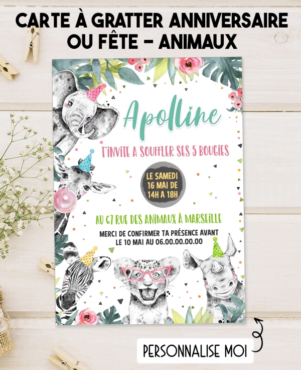 carte invitation. carte baptême. carte anniversaire enfant. carte animaux fun. anniversaire fun, carte invitation gratter.