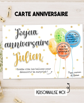 carte anniversaire. carte anniversaire gratter. carte cadeau fête. carte cadeau anniversaire. carte ballon anniversaire