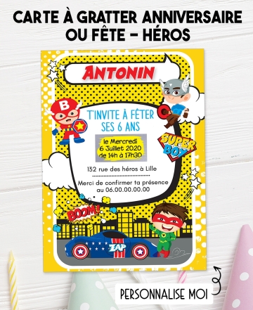 invitation anniversaire. carte invitation gratter. invitation original. invitation feavane. invitation anniversaire attrape héo.