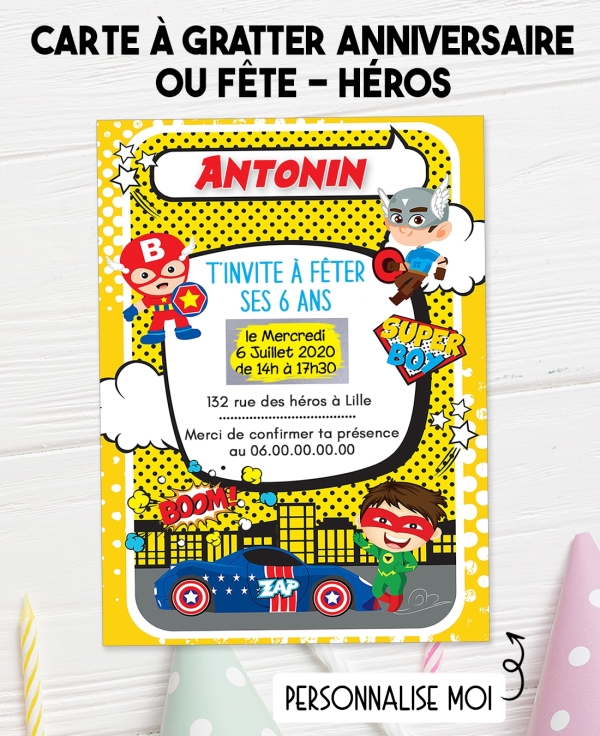 invitation anniversaire. carte invitation gratter. invitation original. invitation feavane. invitation anniversaire attrape héo.