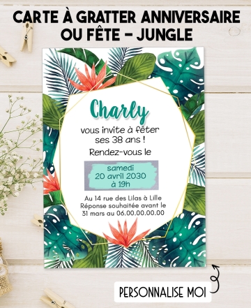 Carte invitation anniversaire à gratter adulte. carte invitation. invitation mariage. invitation gratter anniversaire