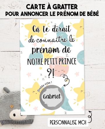 Carte à gratter pour annoncer le prénom de bébé