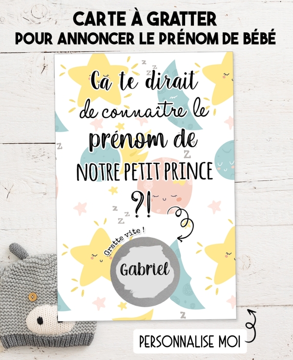Carte à gratter pour annoncer le prénom de bébé