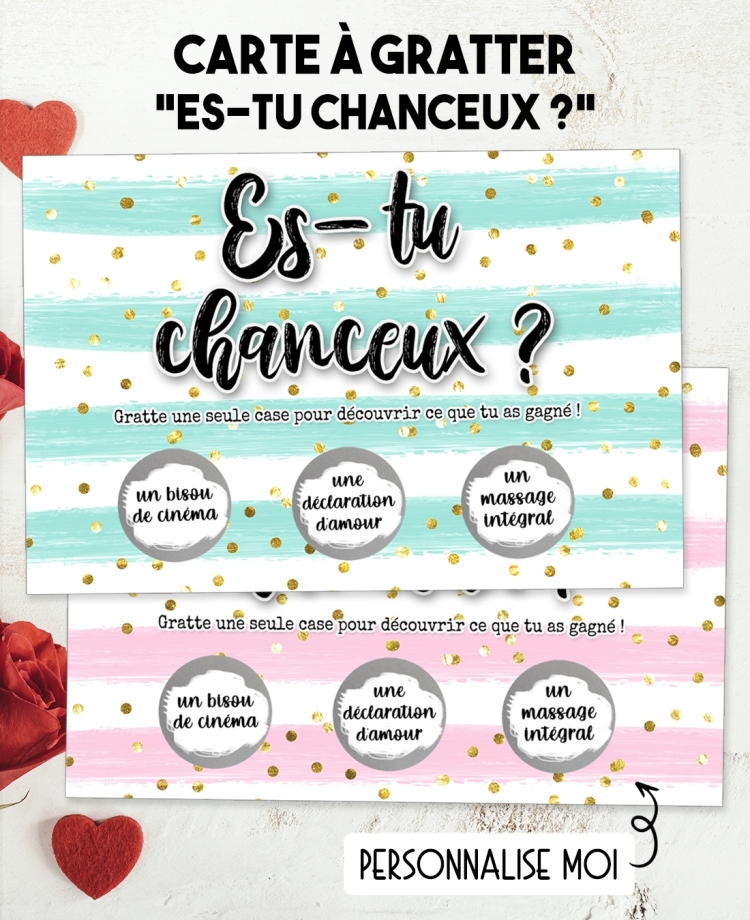 carte gratter saint valentin. carte es tu chanceux. carte chance. carte amour. carte couple