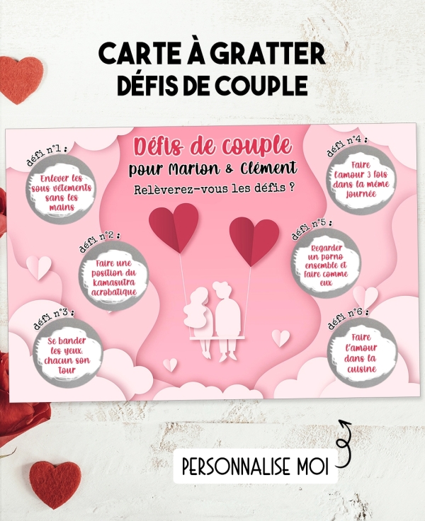Carte à gratter "Défis de couple !" pimenter votre vie de couple. Jeu coquin