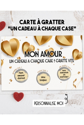 Carte à gratter "Un cadeau a chaque case !" pour votre amoureux(se) personnalisable. carte gratter saint valentin