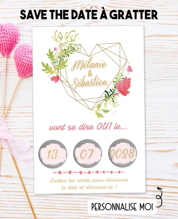 Save the date "coeur" à gratter pour annoncer votre mariage ou pacs. save date mariage. annonce mariage