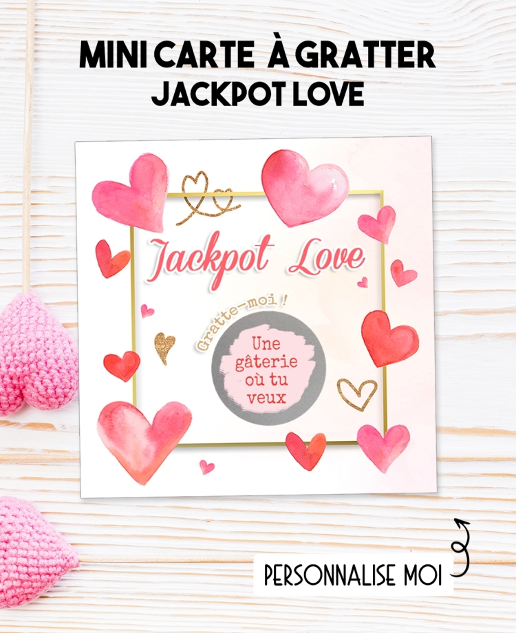 Mini-carte à gratter "Jackpot Love" à personnaliser. carte amour. carte gratter love