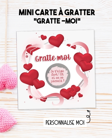 Mini-carte à gratter pour les amoureux à personnaliser. carte saint valentin. carte amour. carte pacs. carte sexy amour
