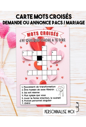 Carte mots croisés Amour pour annonce ou demande mariage/pacs