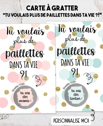 Carte à gratter "Tu voulais plus de paillettes dans ta vie ?!" carte gratter carte annonce originale