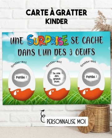 Carte à gratter "Kinder" pour annonce ou demande originale. annonce grossesse. annonce grand frere. annonce grande soeur