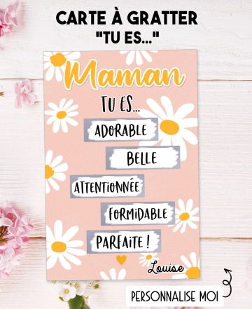 Bonne fete mamie, cadeau mamie. Bonne fete maman, cadeau maman. carte gratter proche. carte gratter cadeau marguerite