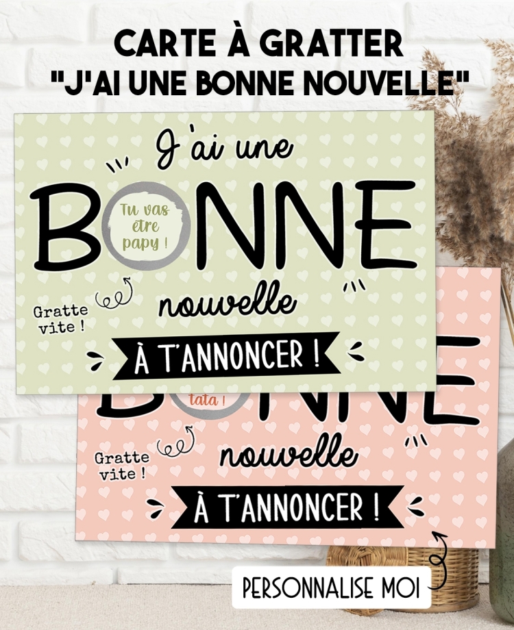 carte à gratter personnalisée, annonce originale, bonne nouvelle, grossesse, surprise famille, message personnalisé