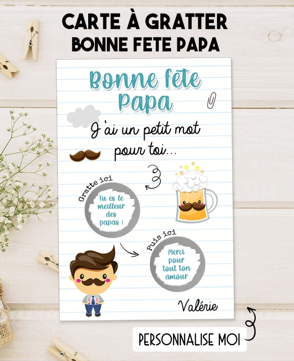 carte fete père. carte papa. cadeau papa. fete des pères cadeau. carte gratter super papa
