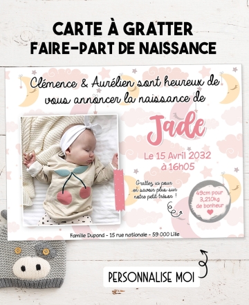 faire part de naissance fille. carte gratter naissance. carte naissance originale