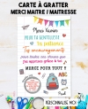 Carte à gratter "Merci maîtresse, maître, ATSEM, nounou - personnalisable. carte maitresse. merci maitresse