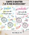 Carte à gratter "Je te prie de m'excuser pour". carte excuse. carte pardon. présenter excuse