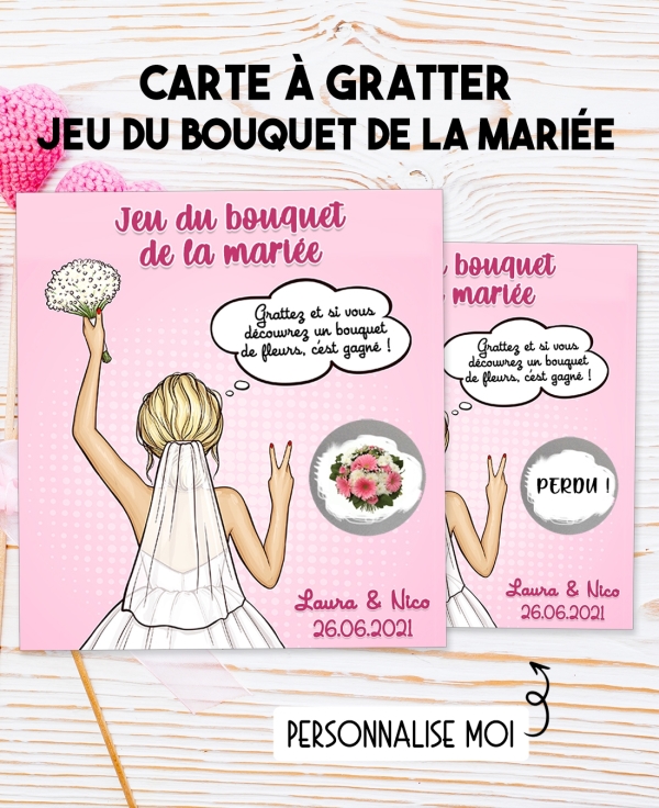 bouquet de la mariée. jeu mariage. animation mariage. Jeu du bouquet de la mariée - Carte à gratter personnalisable