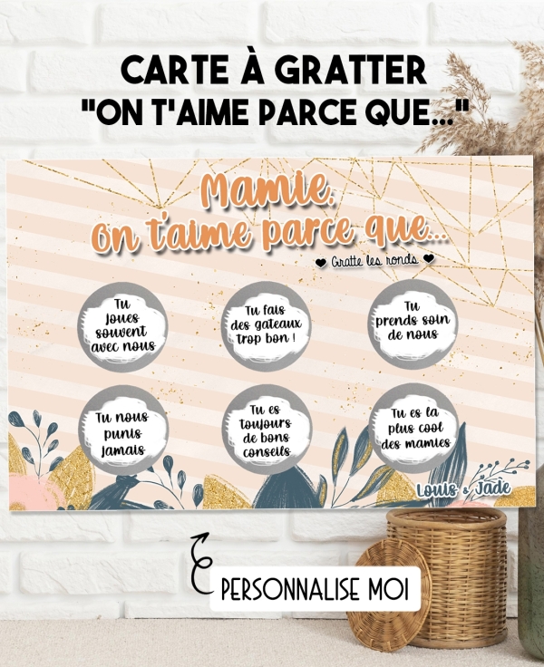 Carte à gratter mamie/maman. carte fête maman. fête mamie. cadeau maman. cadeau fete grand mère
