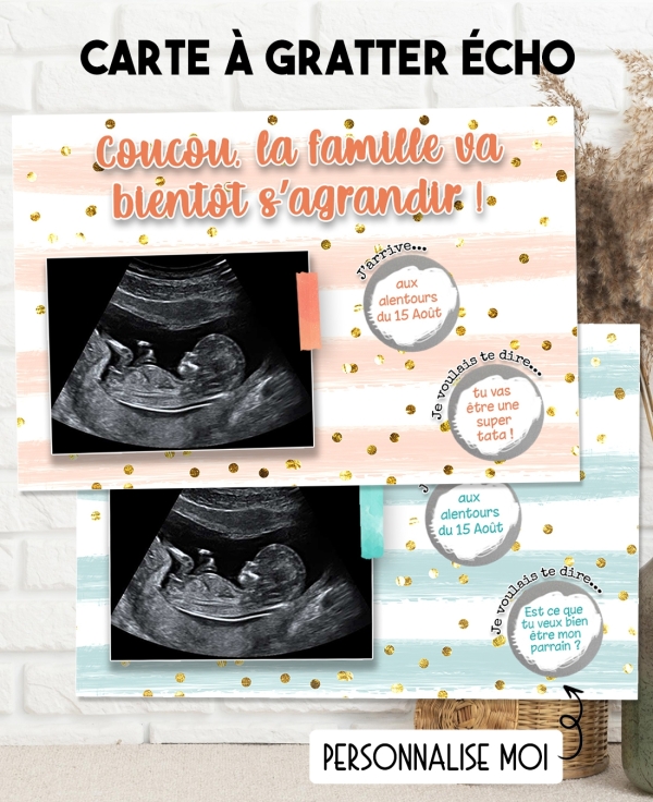 Carte  gratter annonce de grossesse. demande parrain. tu vas etre papy. carte échographie. carte gratter grossesse