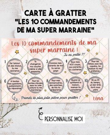 Carte à gratter Les 10 commandements de ma super marraine. carte gratter marraine