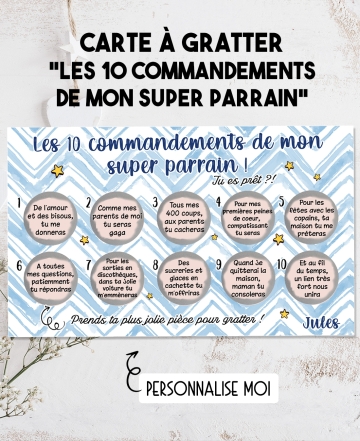 Carte à gratter Les 10 commandements de ma super parrain. carte gratter parrain