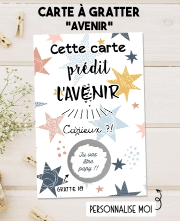 Carte à gratter "prédit l'avenir" pour annonce ou demande originale. carte gratter annonce.