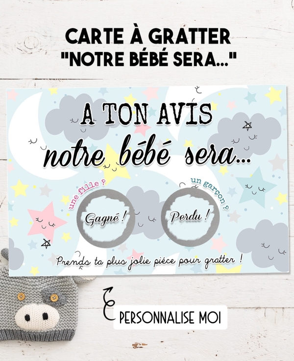 Carte à gratter annonce du sexe "A ton avis Fille ou Garçon ?" sexe bébé. annonce sexe bébé. fille ou garçon ?