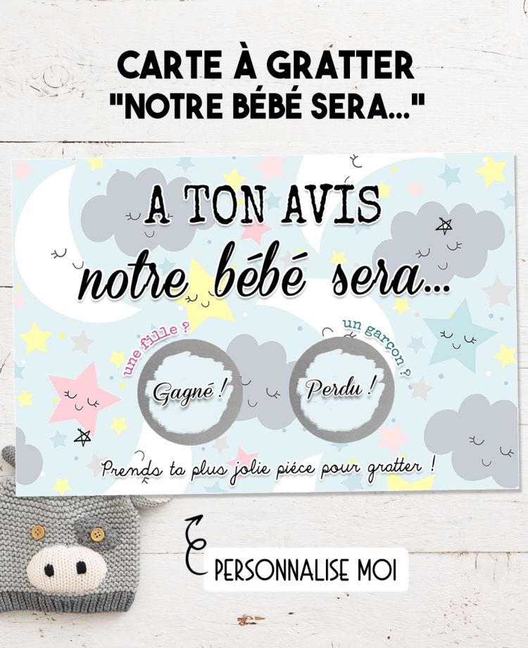 Carte à gratter annonce du sexe "A ton avis Fille ou Garçon ?" sexe bébé. annonce sexe bébé. fille ou garçon ?
