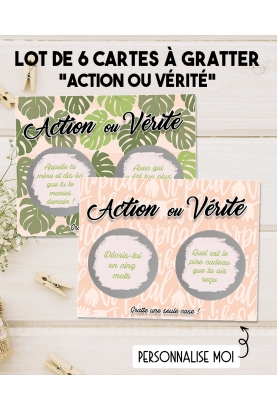6 cartes à gratter "Action ou Vérité" pour EVJF, soirée entre amis, anniversaire - personnalisable. action vérité jeu