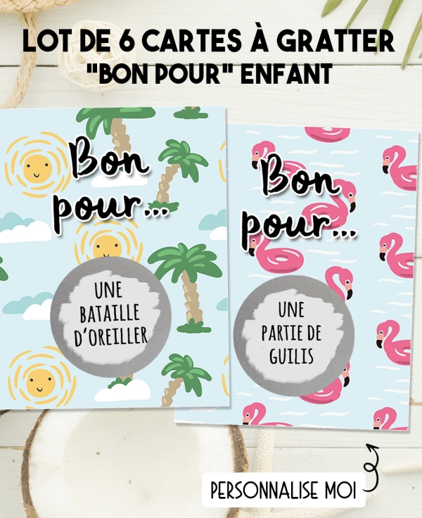 6 cartes à gratter "Bon pour" pour les enfants. carte cadeau enfant. carte gratter bon pour. cadeau original enfant