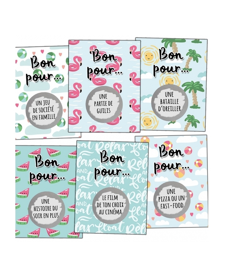 6 cartes à gratter "Bon pour" pour fête, anniversaire