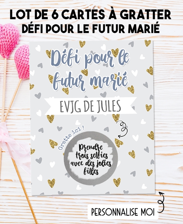 Lot de 6 cartes à gratter EVJG pour le futur marié. carte gratter EVJG
