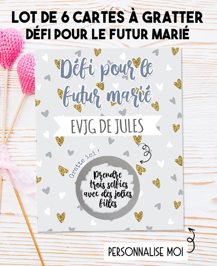 Lot de 6 cartes à gratter EVJG pour le futur marié. carte gratter EVJG