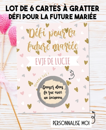 Lot de 6 cartes à gratter EVJF défis pour la future mariée. carte jeu EVJF. Jeu EVJF future mariée