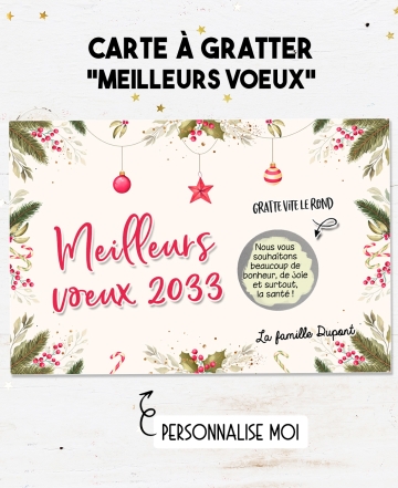 Carte à gratter "Meilleurs voeux" à personnaliser. bonne année. carte bonne année. carte meilleurs voeux